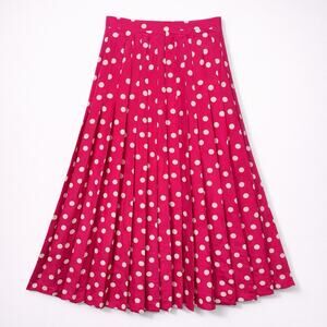 VTG Eleanor P Brenner Silk Pleated Maxi Skirt Sz 6 Pink & White Polka Dot